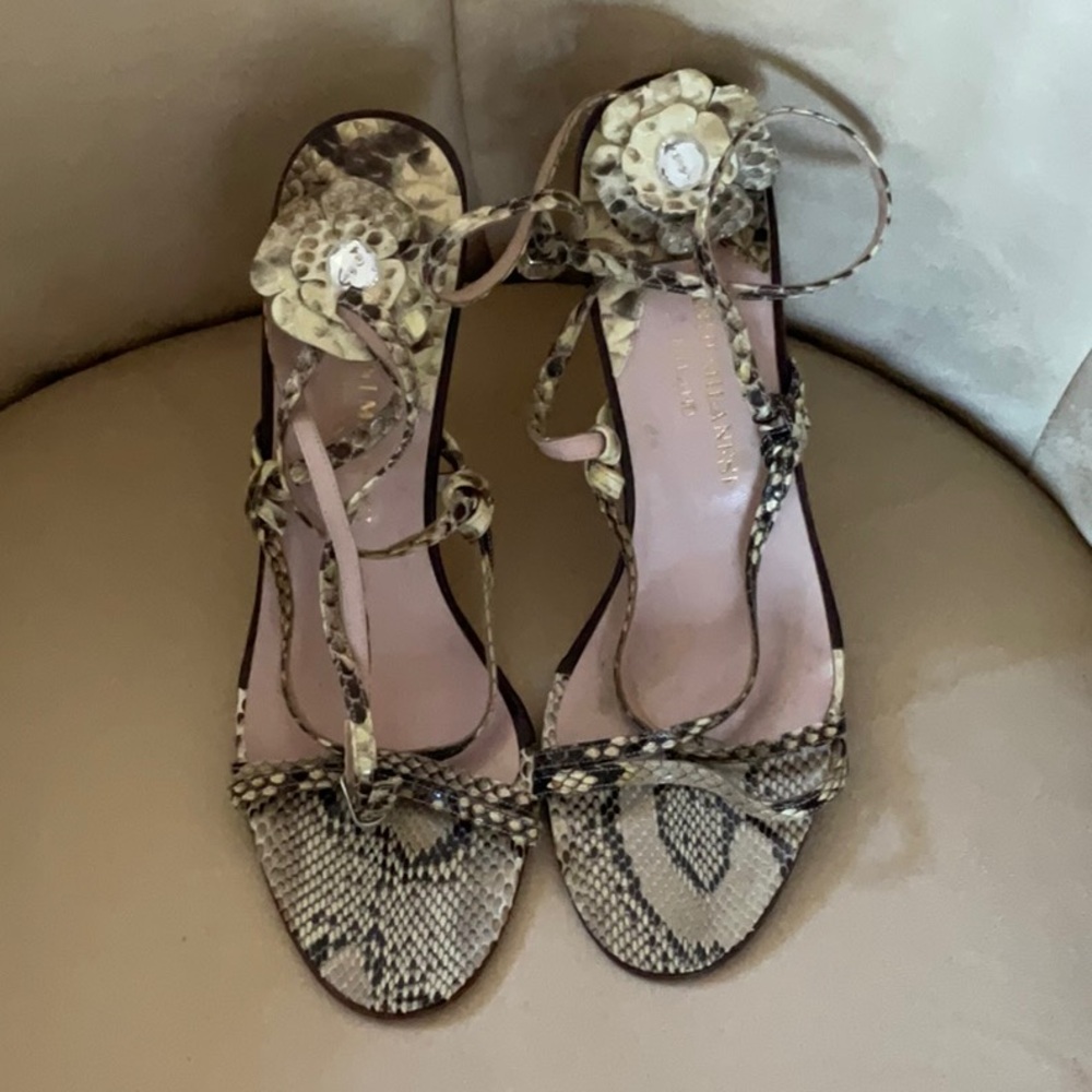 Snakeskin heels Gianni Milanesi 40 9.5 10, gorgeous, gladiator wrap around leg